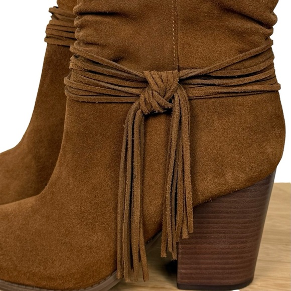 Jessica Simpson JS‑Sesley Suede Fringe Ankle Booties Cognac/Tobacco Brown Sz 6 M - Picture 3 of 14